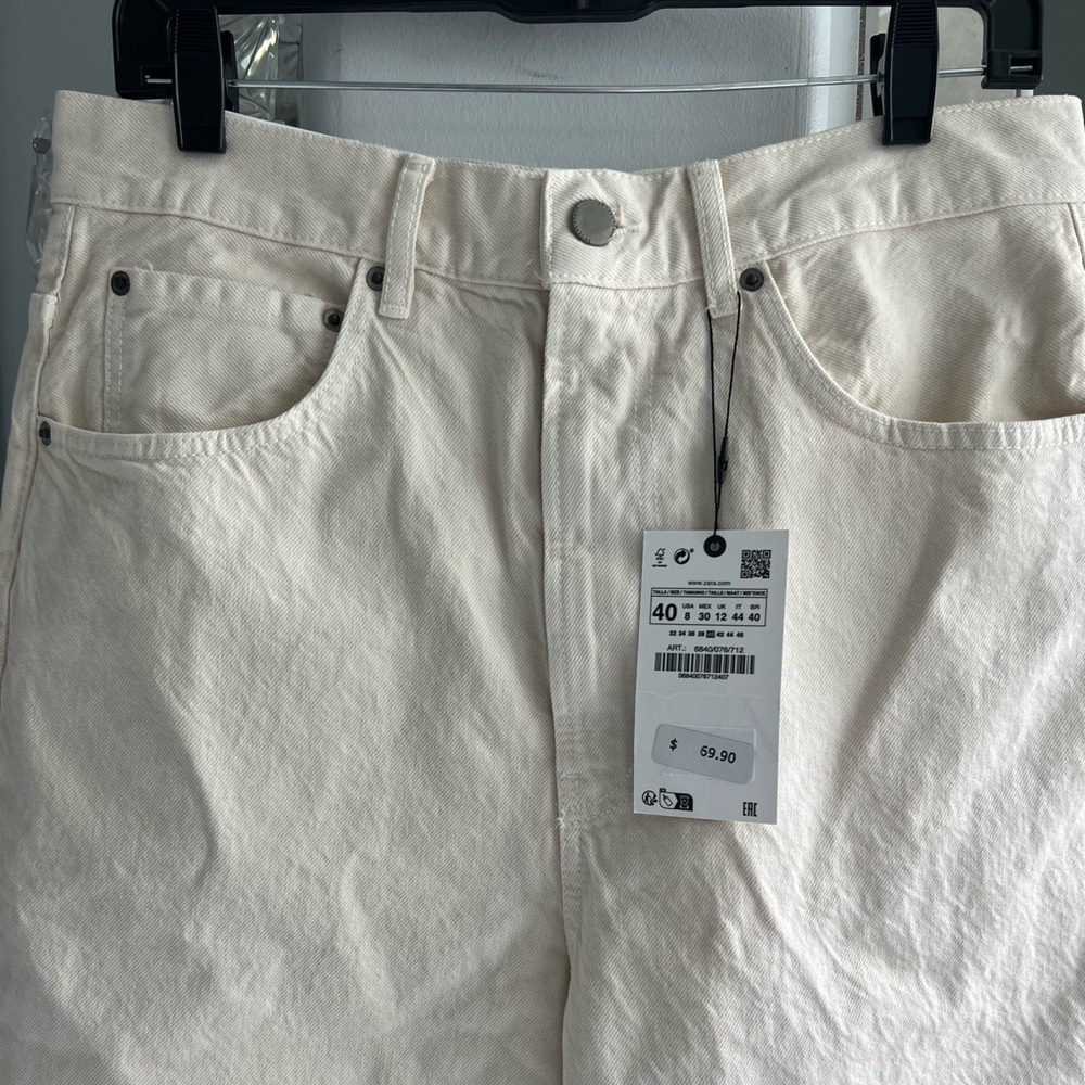 ZARA Mid Rise Loose Fit Denim Ecru - Picture 14 of 15